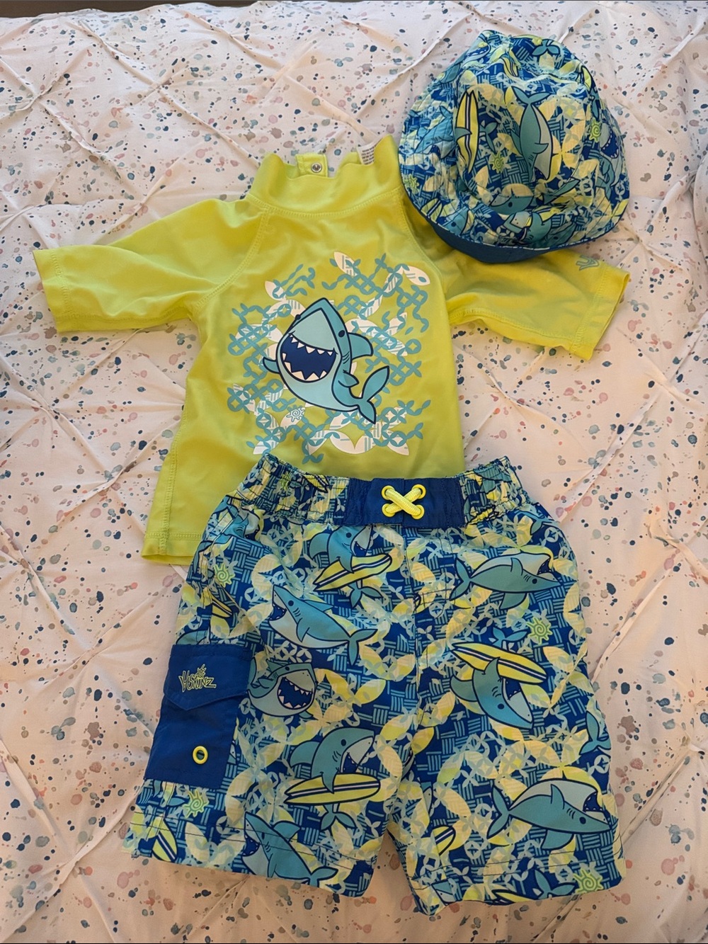 Kids Shark Rash Guard Swim Set - Lime & Blue